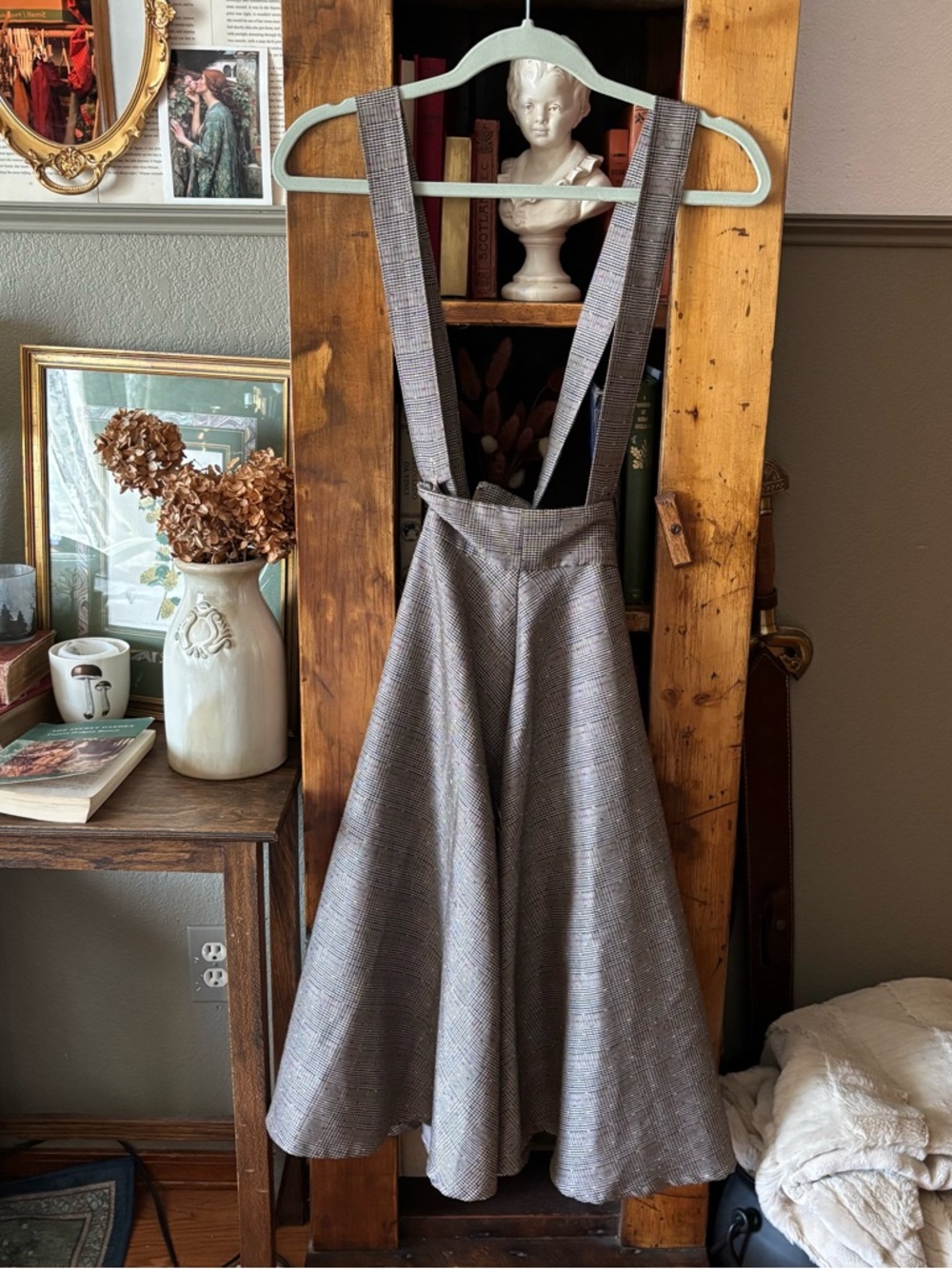 ModCloth Gray Plaid Suspender Skirt
